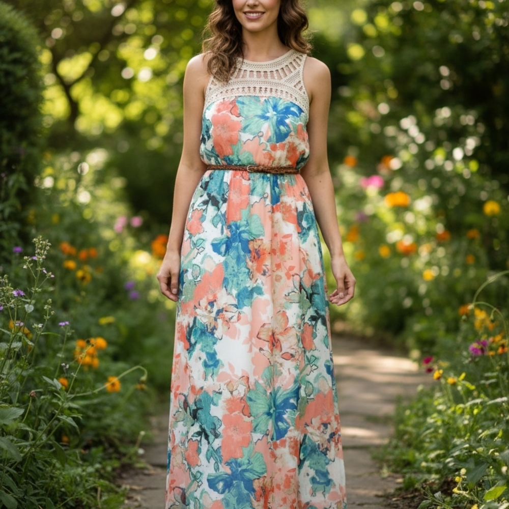 Lili Rose Floral Sleeveless Maxi Dress